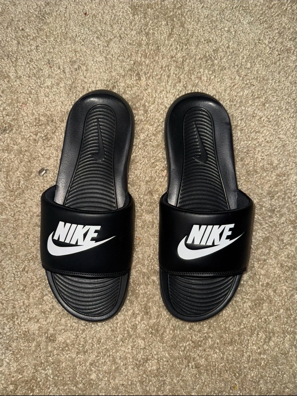 Nike Black Slide Sandals with White Label Accent